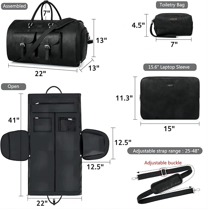 Garment Bag for Travel, Convertible Carry on Garment Duffel Bag for Men 3Pcs - Image 7