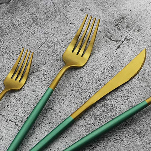 20-Piece 18/10 Stainless Steel Flatware Silverware, Luxury Dinnerware Set Travel Cutlery Tableware Include Knife Fork Spoon Service for 4, Dishwasher Safe (Green Handle Matte Gold) (Service for 4 / Green Handle Gold)