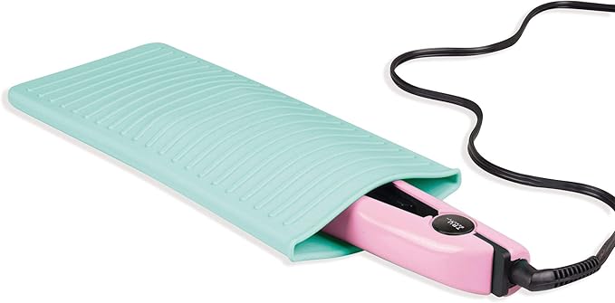iDesign Silicone Heat-Resistant Hair Styling Tools Storage and Travel Pouch for Curling Irons, Straighteners, Wands - Aqua