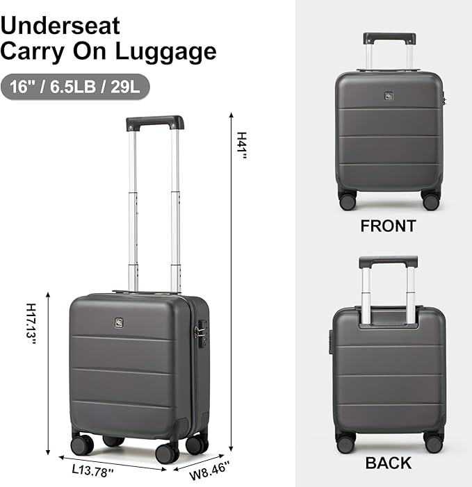 Hanke 16 Inch Underseat Carry On Luggage Hard Shell Suitcases - Image 3