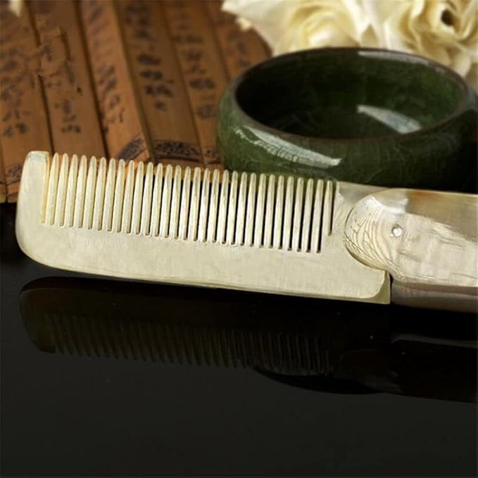 Brown Yak Horn Comb Foldable Yak Horn Pockets Clip Moustache Beard Styling Tool Portable Comb Hairdressing Hair Care Tools Styling ToolBrushes Hair Combs