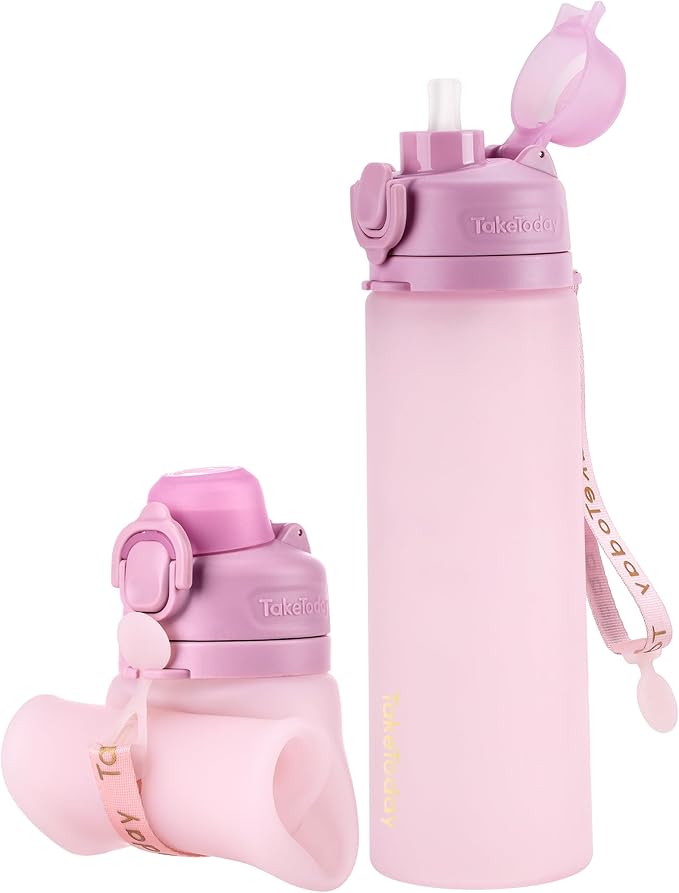 TakeToday Collapsible Water Bottles 20oz, Leak Proof, Foldable Silicone Travel by TAKETODAY