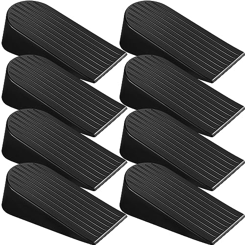 8 Pack Large Door Stoppers Heavy Duty Rubber Stopper for Bottom of Door Wedge Stopper for Home Office (Black)