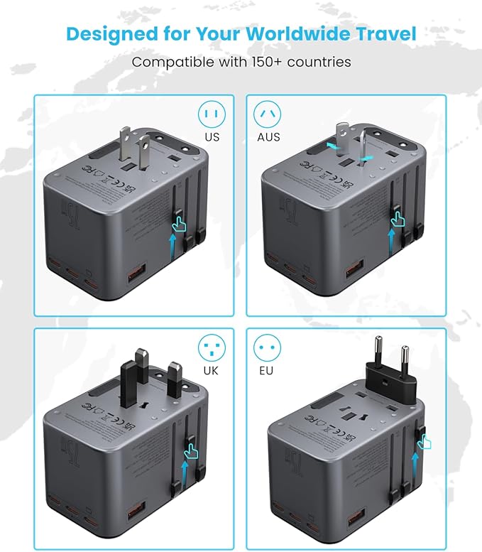 Universal Travel Adapter, VINTAR 75W GaN International Power Adapter - Image 3
