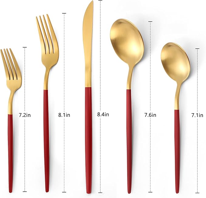 Matte Red Gold Silverware Set, 20-Piece Stainless Steel Flatware Set, Satin - Image 2