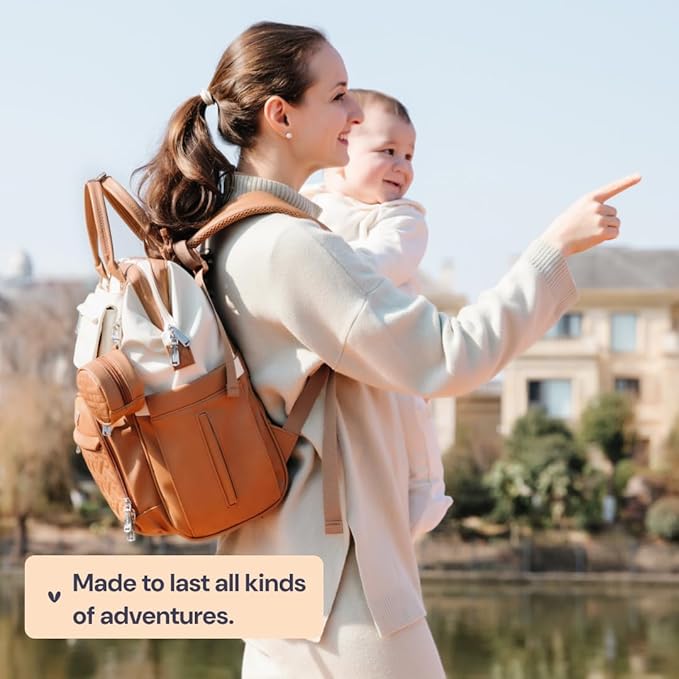 BabbleRoo Leather Diaper Bag Backpack, Unisex Stylish Travel Back Pack Nappy - Image 8