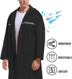 Mens Long Hooded Safety Rain Jacket Waterproof Emergency Raincoat Poncho - Image 5