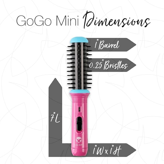 CALISTA GoGo Mini Heated Round Brush | Curl, Touch-Up, De-Frizz, Smooth, and Style Hair with Mini 7” Styling Tool | Heats to 365°F | Perfect Travel Tool | Dual Voltage (Cheetah)