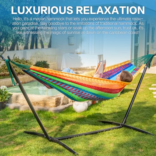 Double Hammock with Stand for Outside (Mayan Rainbow)