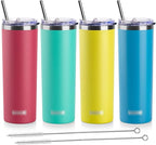 koodee 20 oz Tumbler with Lid and Straw -4 Pack Insulated Skinny Tumblers by koodee
