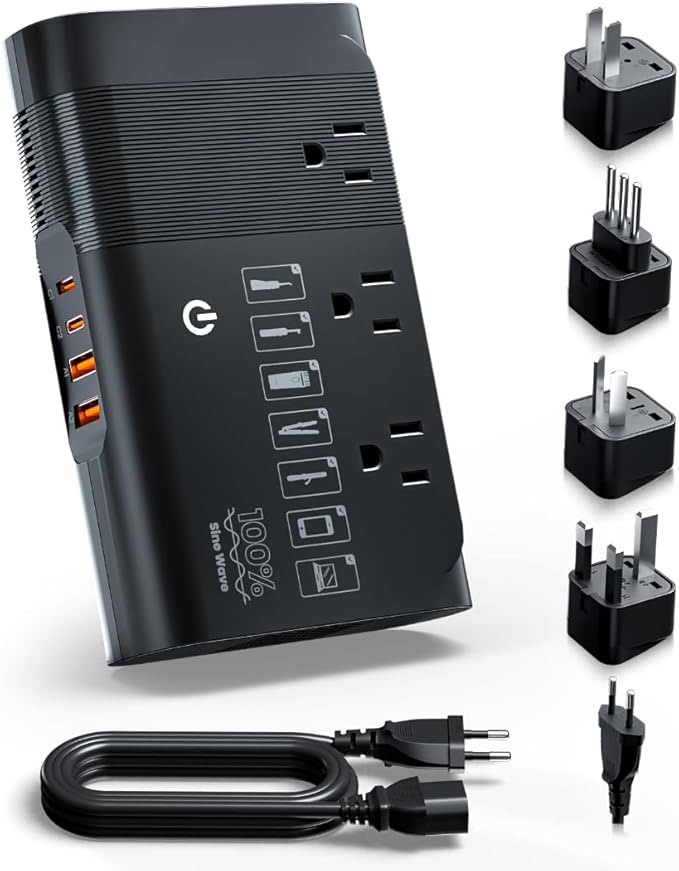 DOACE 500W Pure Sine Wave Voltage Converter, 220V to 110V European Travel Plug by DOACE