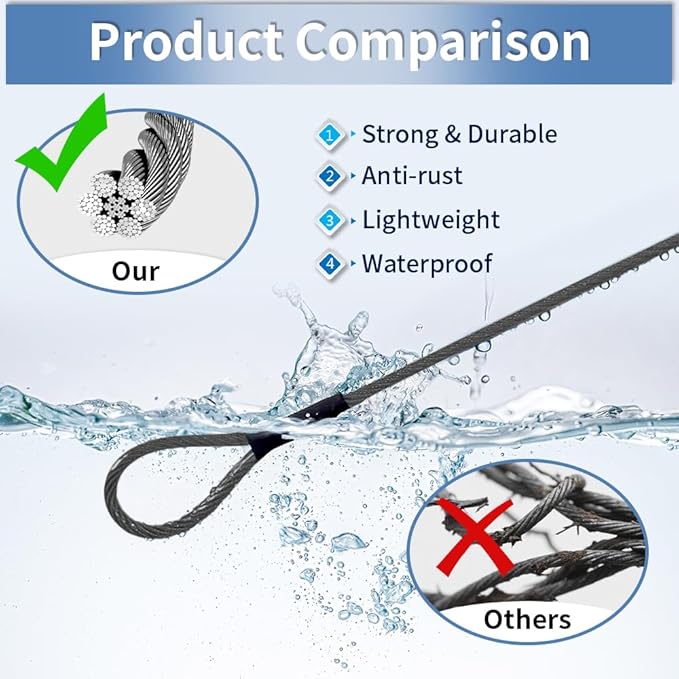 3.3mm Outdoor Travel Stainless Steel Security Cable-20ft Luggage Lock Safety - Image 3