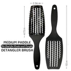 Curved Vented for Blow Drying - Boar Bristle Brush (Medium) with Comfortable Handle - Soft Bristle Brush for Thick and Fine Hair - Natural Boar Bristles for Women, Men & Kids - Black