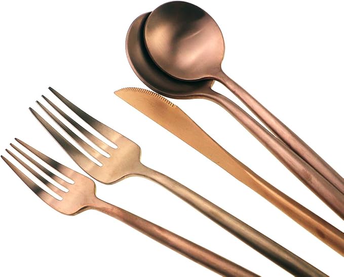 Matte Rose Gold Silverware Set, Gugrida 5-Piece 18/10 Stainless Steel Satin - Image 8