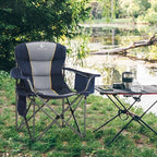 Folding Camping Chair Oversized Heavy Duty Padded Outdoor Chair with Cup Holder Storage and Cooler Bag (Navy Blue / Single Pack)