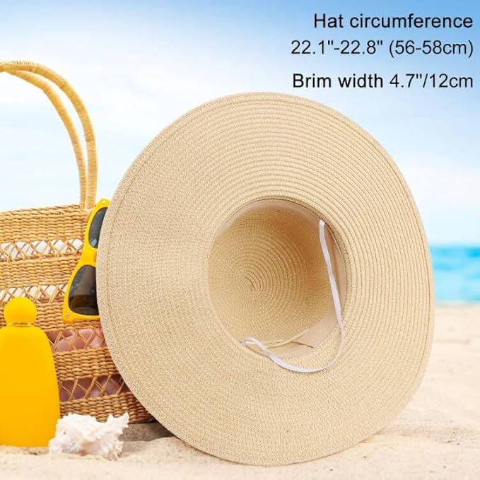 DRESHOW Beach Hats for Women Big Straw Wide Brim Summer Hat Floppy Foldable - Image 4