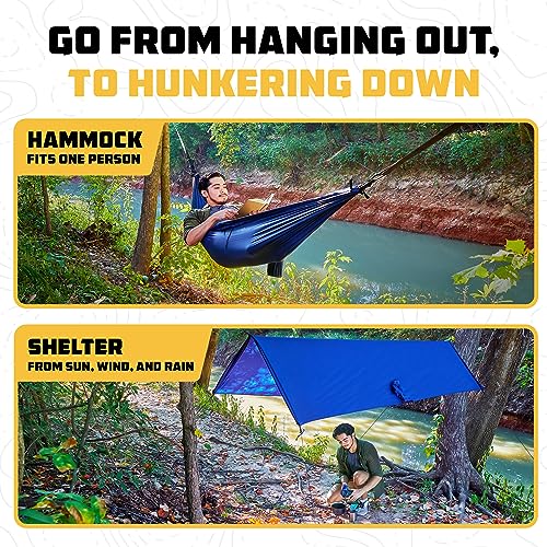 4-in-1 Camping Hammock – 400lbs Portable Hammock, Poncho, Ground Cloth, or Shelter Tarp – Backpacking, Hiking, Outdoor Camping Gear