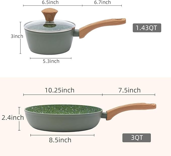 Nonstick Cookware Set, 2-Piece Non-Toxic Coated 10.25 Inch Frying Pan & Saucepan - Image 2