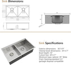 Dcolora 36 Inch Large Double Bowl Low-Divide Kitchen Sink Undermount 16 Gauge - Image 8