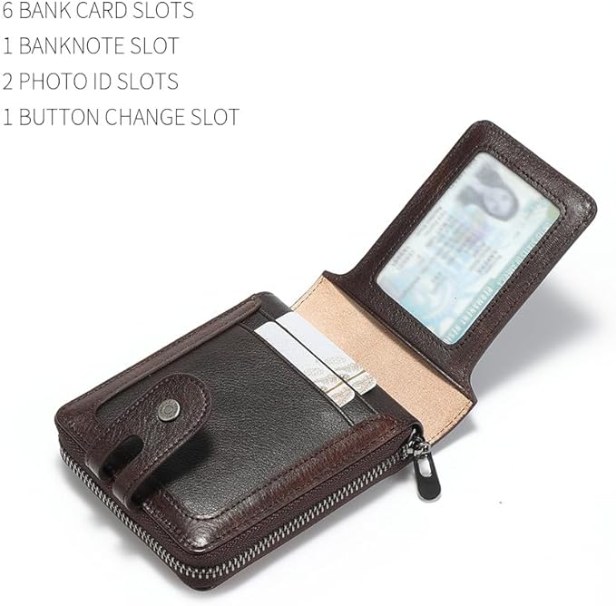 Men's brand buckle driver's license zipper genuine leather wallet, large - Image 4