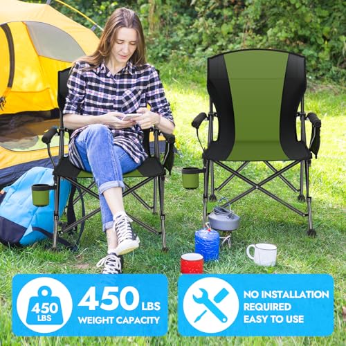 2 Pack Camping Chairs for Adults (Green-black / Twin Pack)