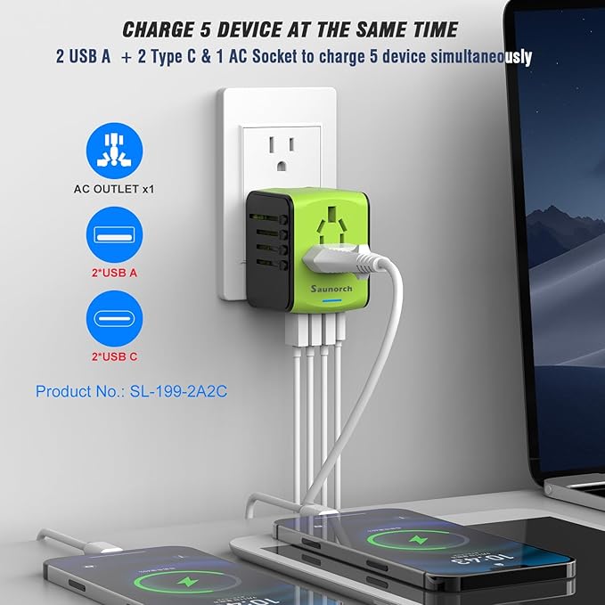 Travel Adapter Worldwide, Universal International Power Plug Adapter W/2.4A - Image 2