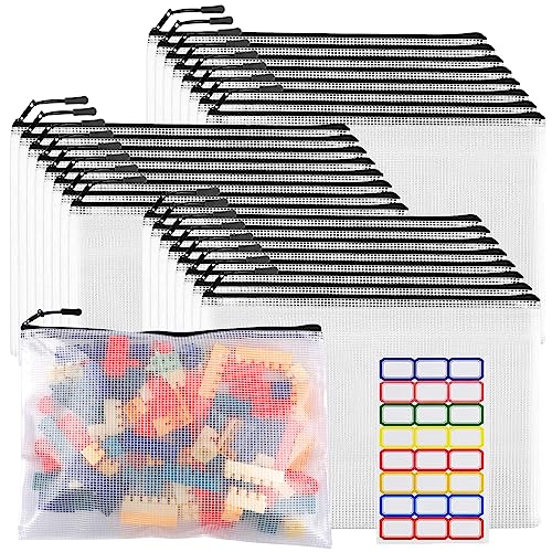 24pcs Large Mesh Zipper Pouch File Bags Reusable Zippered Pouches for Organizing Classroom