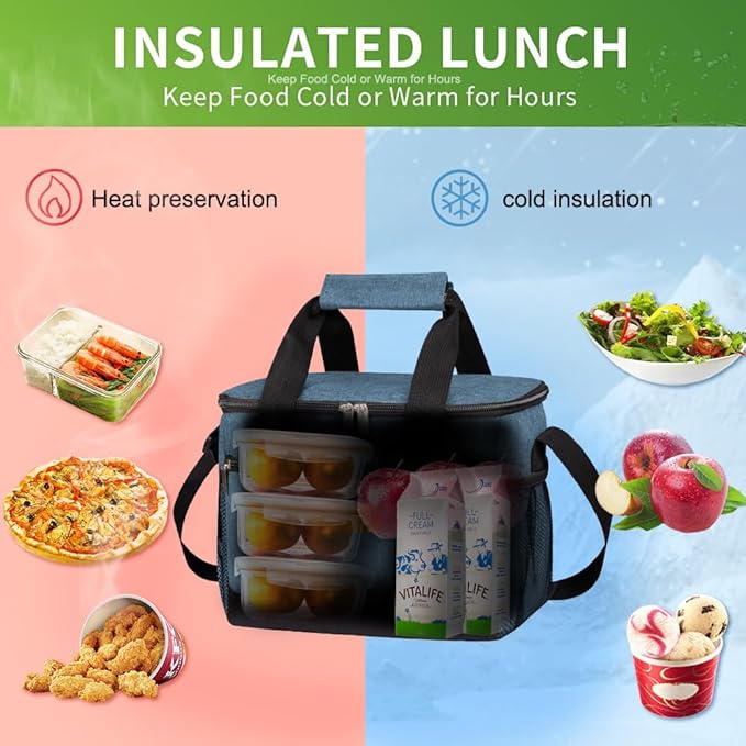 iknoe Large Foldable Cooler Bag, 8.5L Insulated Lunch Bag, Leakproof Lunch - Image 2