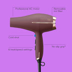 INFINITI PRO by CONAIR Hair Dryer, 1875W Blow Dryer with Diffuser and Concentrator Attachments, AC Motor with Ceramic Technology, 3 Heat & 2 Speed Settings, Plum