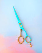 Cricket Shear Xpressions Charmed Life 5.75” Professional Stylist Hair Cutting Scissors, Japanese Stainless Steel Shears, Guidance Counselor (Aqua & Gold Chrome)
