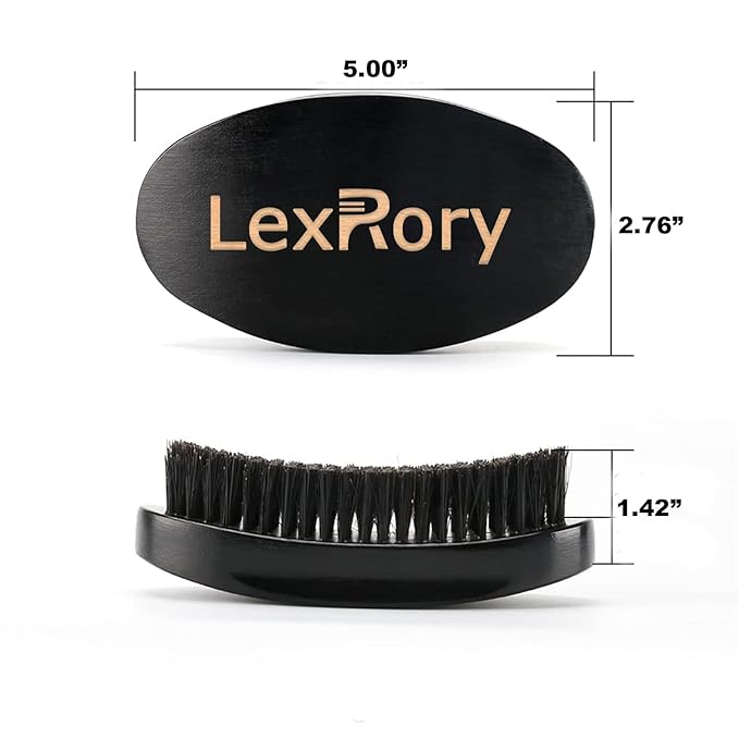360 Curved Wave Brush For Men - Medium Hard Palm Wave Hair Brushes - Made with Beech Mix Nature Boar Bristle Brush For Black Hair (Black)