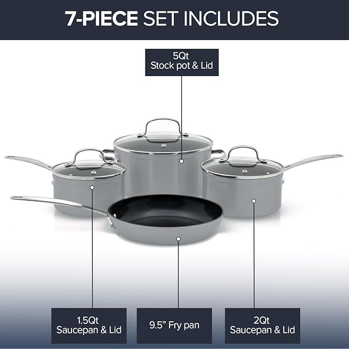 Nuwave Healthy Duralon Blue Ceramic Nonstick Coated 7pc Cookware Set, - Image 2