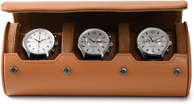 Oirlv Premium Leather Watch Roll Travel Case 3-Slot Watch Box - Image 4