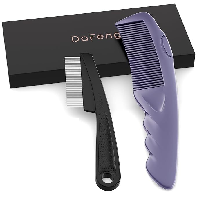 2PC Dandruff Comb Fine Tooth Scalp Detox Comb Lice Stainless Steel Scalp Detoxing Hair Brush Tool Hair Care for Women, Men & Kids (Purple)