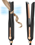 SKIMI Airflow Styler, Titanium Flat Iron Hair Straightener, Professional Curling Iron with Cooling Air Vents to Lock in Style, 5 Temps & Dual Voltage, Auto Off (Black & Yellow Rose).