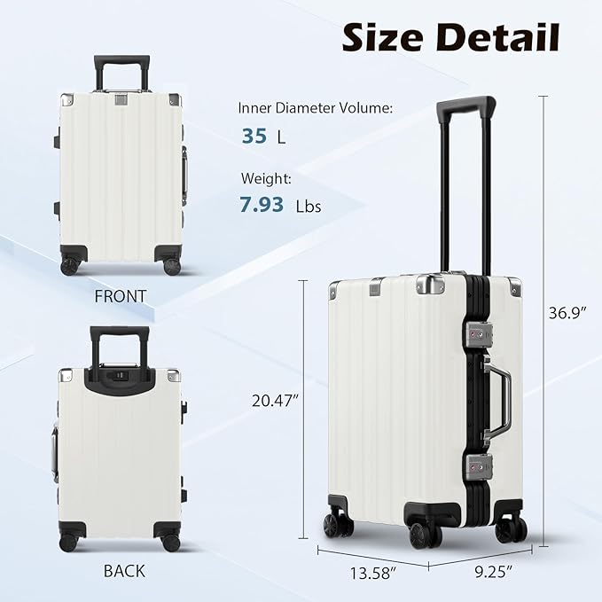 Krute Aluminum Frame Carry On Luggage 20 Inch Zipperless Luggages USB Charger - Image 3