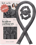 Kitsch Satin Heatless Curlers Set – Heatless Curls Overnight with 34" Hair Curler & 2 Satin Scrunchies – Comfortable Hair Curlers to Sleep In for Frizz-Free, No Heat Damage Styling - Charcoal