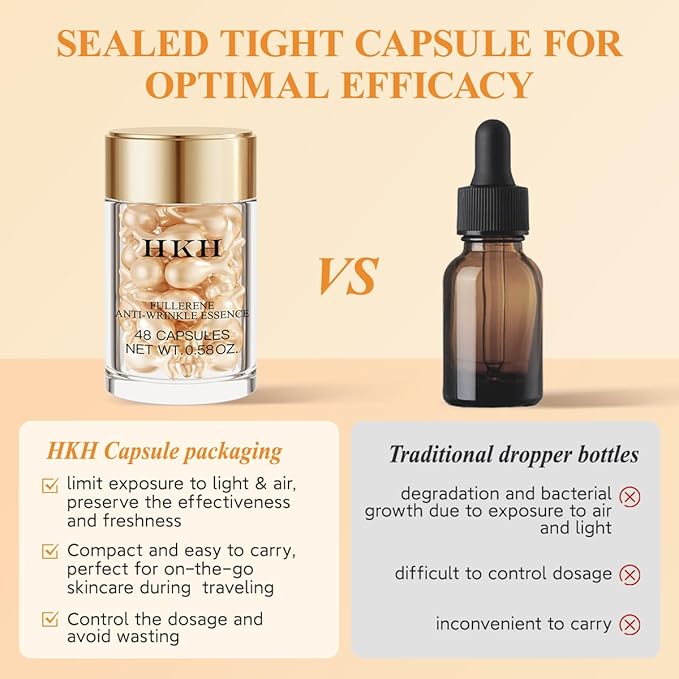 HKH Vitamin C Serum Capsules For Face: 38 Caps with Scissors - Vitamin C Anti-Wrinkle &Vitamin A Retinol Collagen Anti-Aging Daily Serum For Women - Smoothing Hydrating Firming Skin - Travel Portable