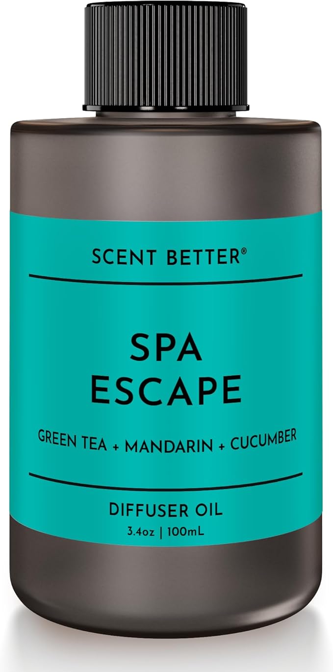 Scent Better Spa Escape Aroma Essential Oil Blend: an Aromatherapy Blend of Green Tea, Mandarin, and Cucumber for Ultrasonic Diffusers & Nebulizers (3.3 Fl Oz, 100 mL)