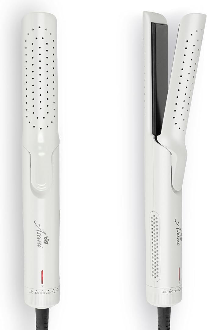 Asani 360° Airflow Styler - 2-in-1 Professional Curling Wand & Hair Straightener - Flat Iron Curler with Cooling Fan, Air Vents - Crimper Styling Tool for Volume & Curls - for All Hair (Pearl White)