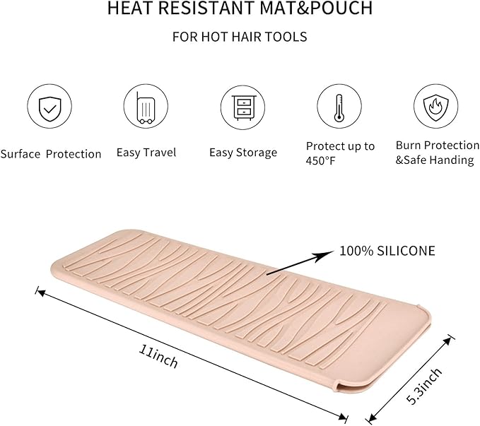 Silicone Travel Mat Pouch for Hair Straightener, Crimping Iron, Curling Wand, Flat Iron, and Styling Tools