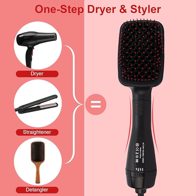 Blow Dryer Brush Straightener, Detangling Straightening Smoothing in One Step, Reduce Frizz More Shiny for Salon-Quality Smooth Straight Hair Dryer Brush