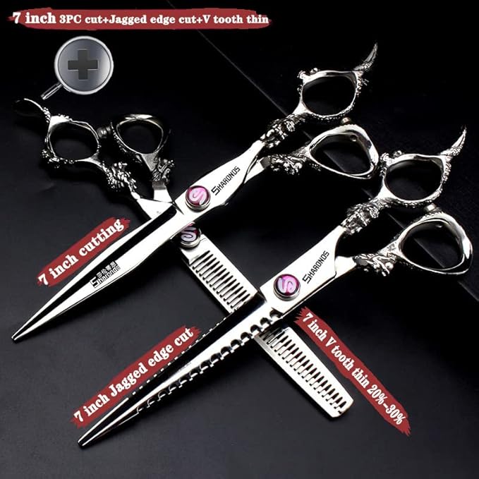 5.5/6 /7 Inch Purple Dragon Knight Professional Japanese Hair Scissors Barber Scissors Set (7 inch 3pc)