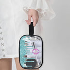 Custom Transparent Travel Toiletry Bag for Women, PVC Large Makeup Bag, Cosmetic Bag, Comestic Essentials for Women, Water Flow Shape Aqua Blue Shiny Glittering