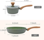 Nonstick Cookware Set, 2-Piece Non-Toxic Coated 8.5 Inch Frying Pan & Saucepan - Image 2