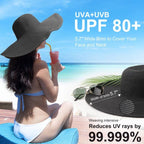 Beach Hats for Women Big Straw Wide Brim Summer Hat Floppy Foldable Roll up Cap Sun Hat UPF 50+ (Straw Fedora: Black, 4.7" Brim, 1 Pack)