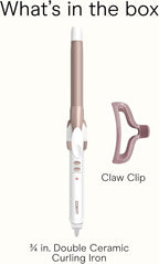 Conair Double Ceramic ¾-Inch Curling Iron with Claw Clip, ¾-Inch Barrel Creates Tight Curls, Hair Curler for Use on Short, Medium, & Long Hair, White/Rose Gold