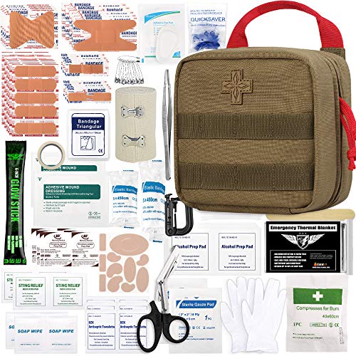 180 Pieces Tactical First Aid Kit IFAK Molle EMT Pouch Outdoor Camping Emergency Kits for for Camping Boat Hunting Hiking Home Car Earthquake and Adventures (Coyote Brown)