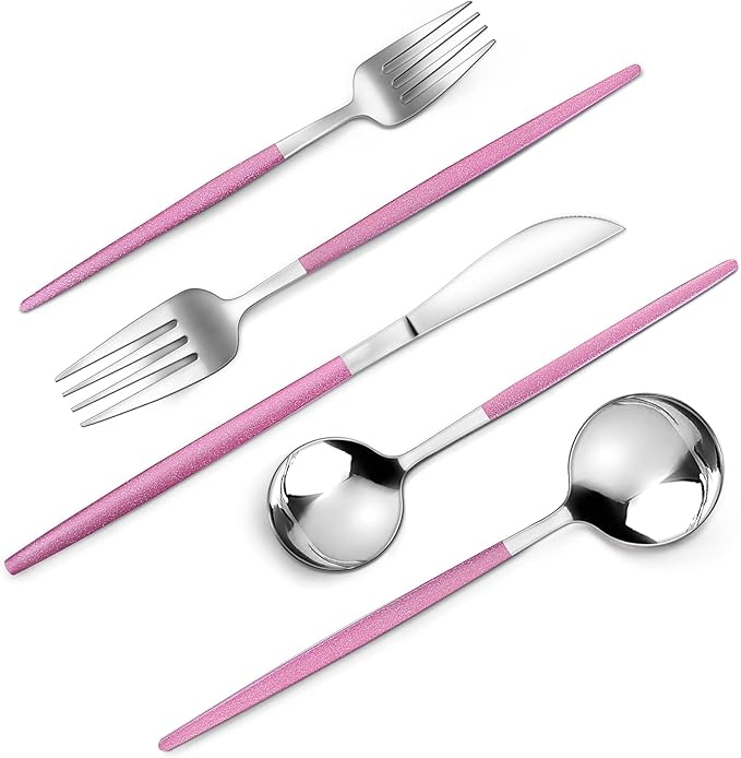 Mirror Silver Rosy Silverware Set, 20-Piece Stainless Steel Flatware Set by VANVRO