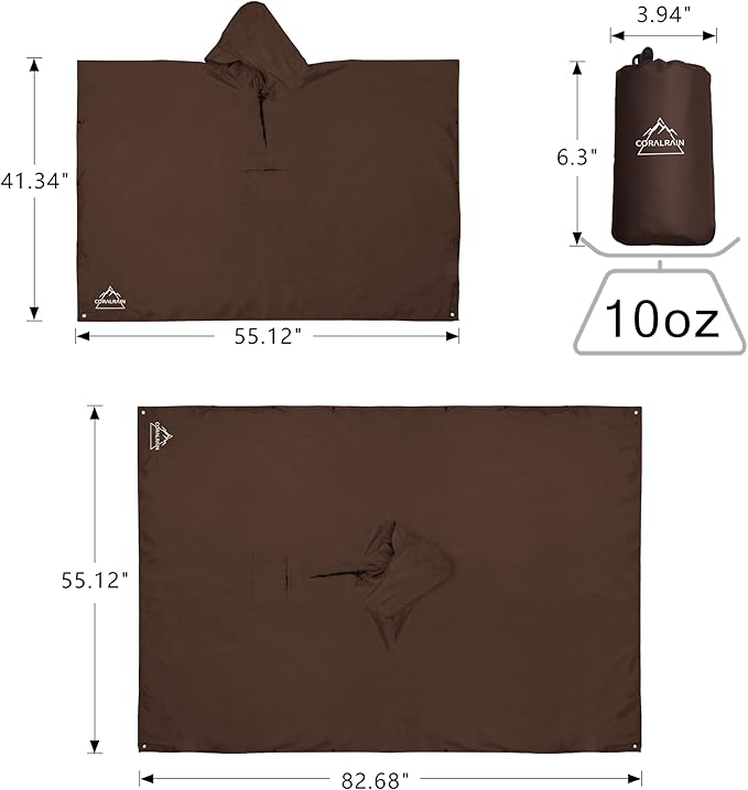 Coralrain Hooded Rain Poncho Lightweight Waterproof Unisex Raincoat Jacket - Image 6